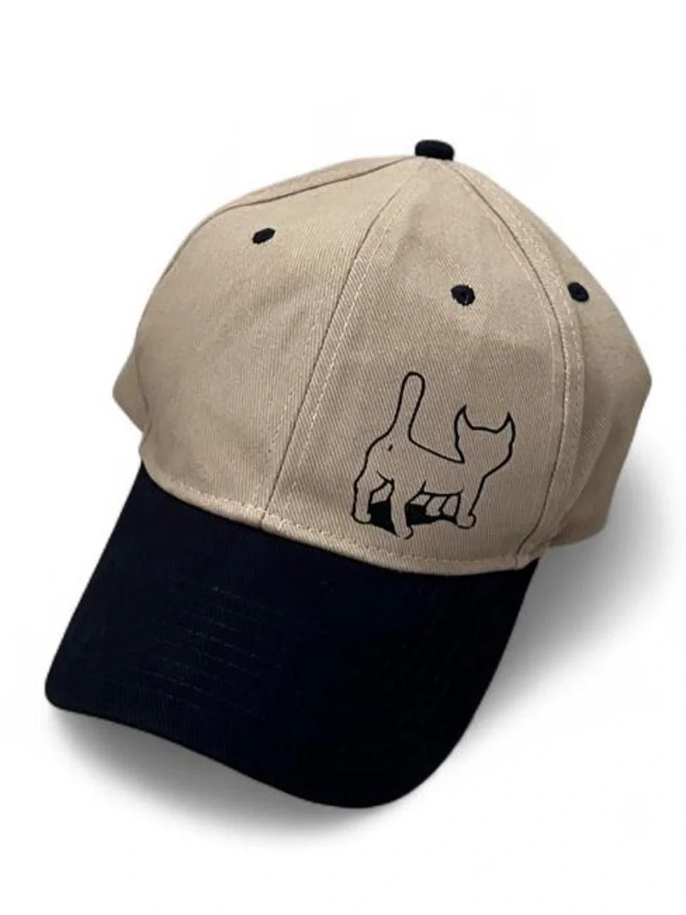 Cat Lover Two-Tone Beige and Black Baseball Cap